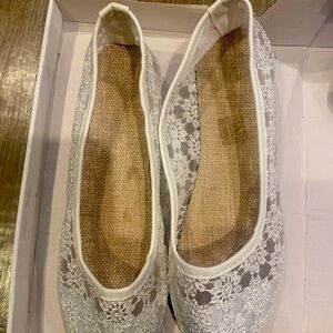 Womens white lace flats